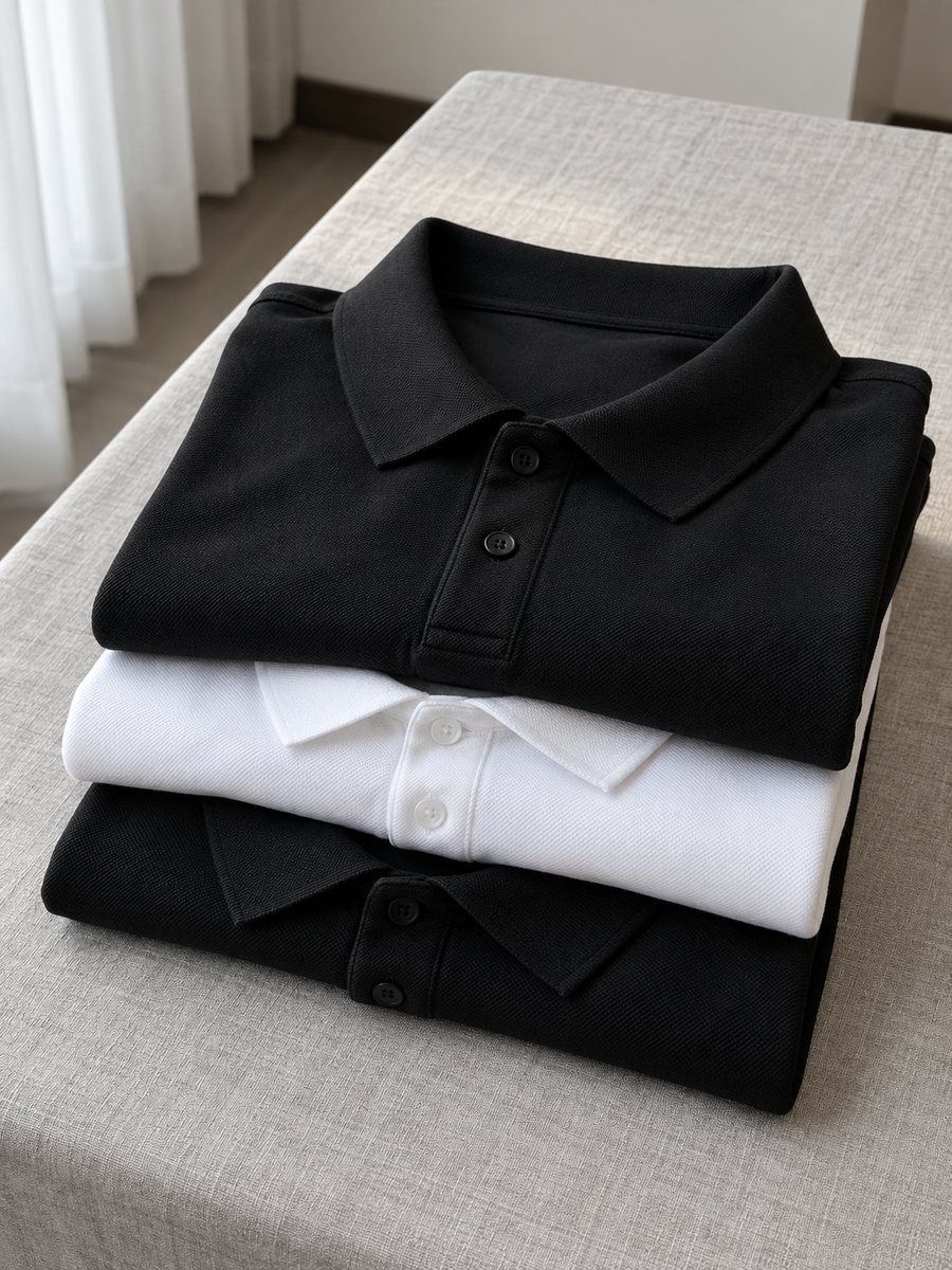 Polo đen và trắng gấp chồng